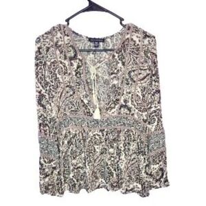 American Eagle Boho Long Sleeve Blouse Top Size XS